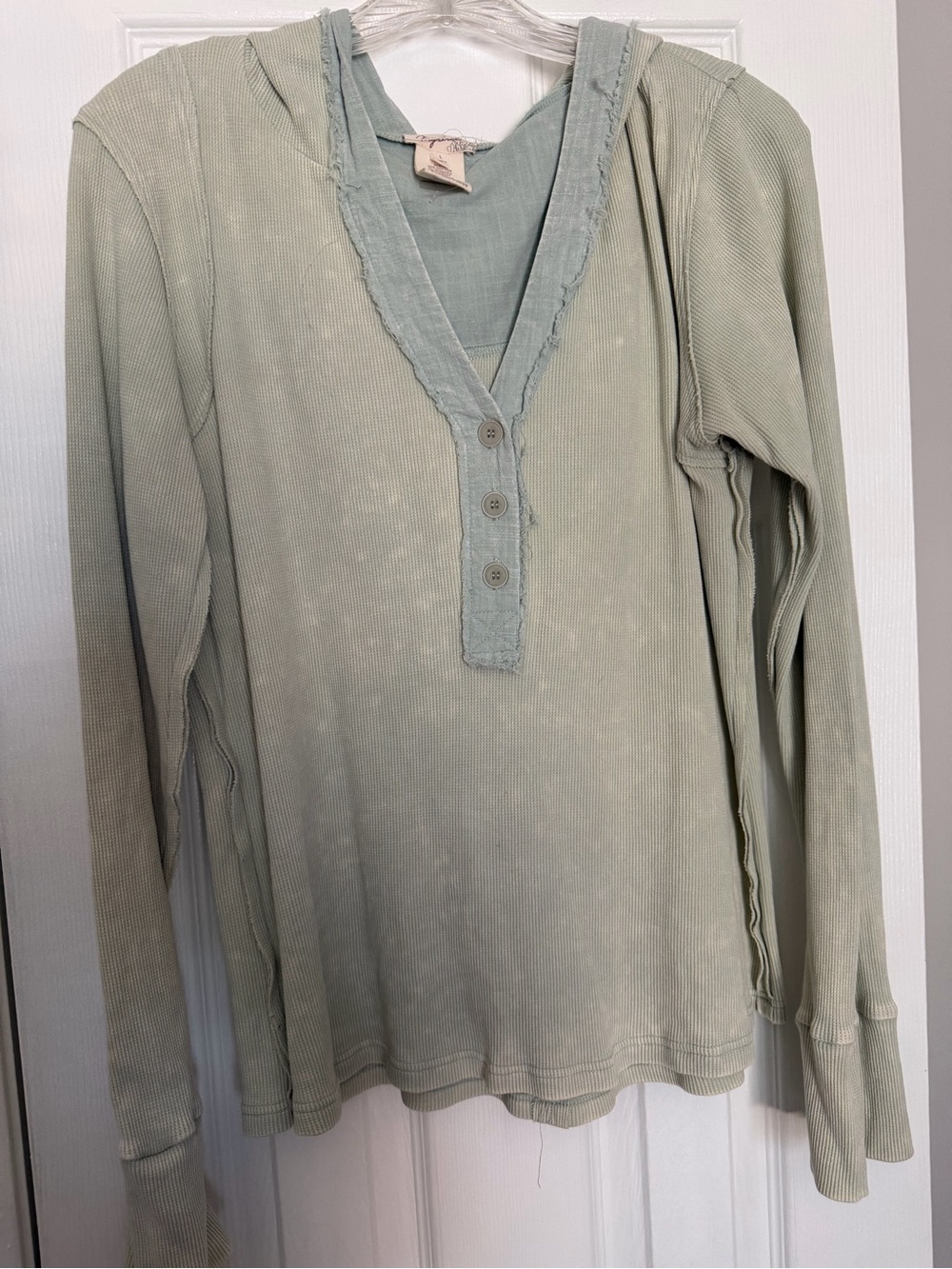 Mystree Sage Green Ribbed Henley Top